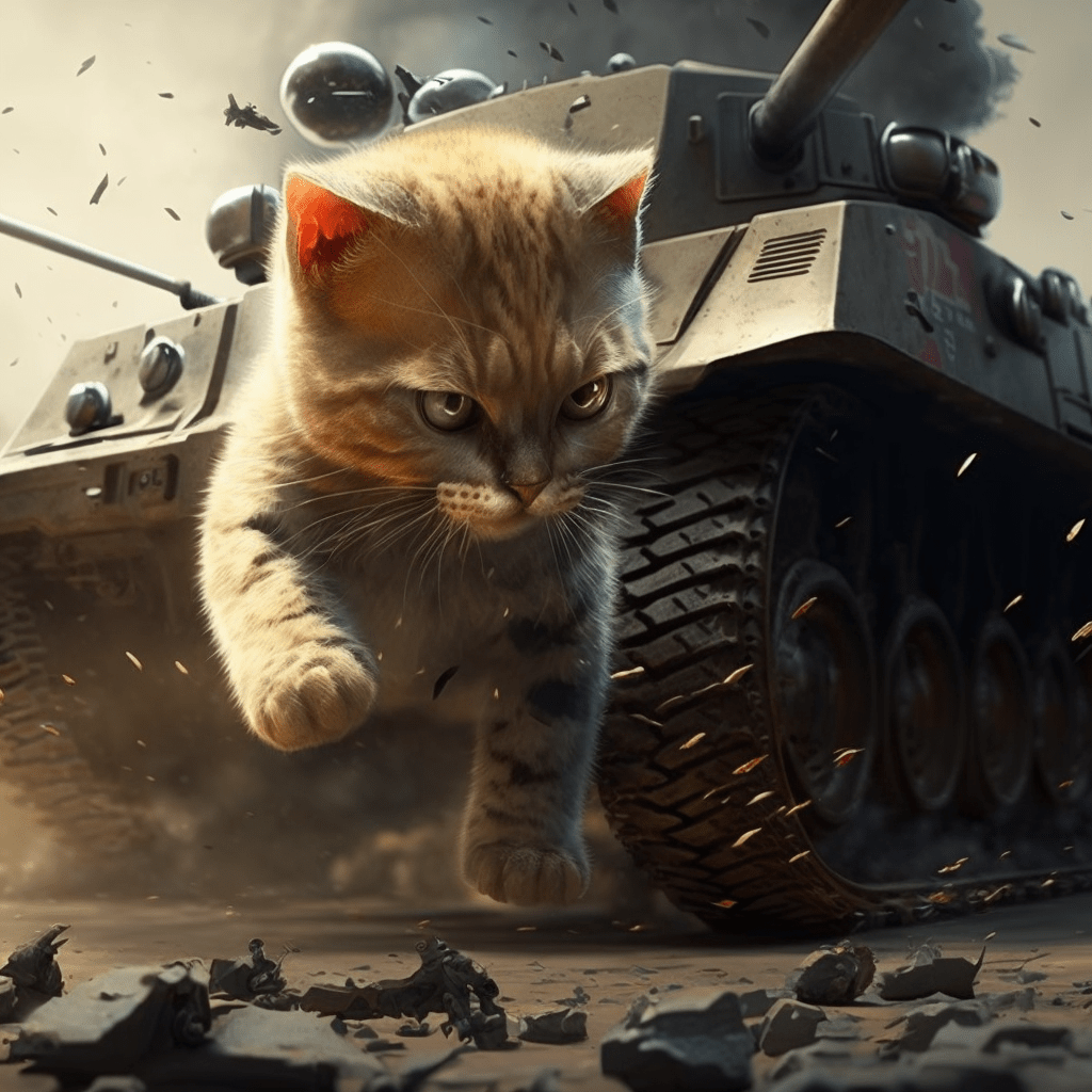 AI Art generated Little kitten breaks the tank and meows furiously